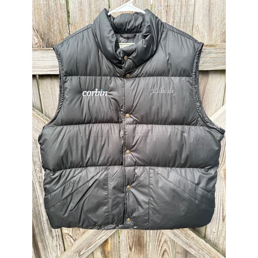 LL Bean Mens Puffer Vest Black Down Insulated Corporate Corbin XXL 518306